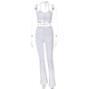 Drawstring Top and High Waist Flared Pant Set