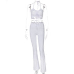 Drawstring Top and High Waist Flared Pant Set