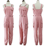 Ankle Tied Shoulder Strap Cargo Jumpsuit