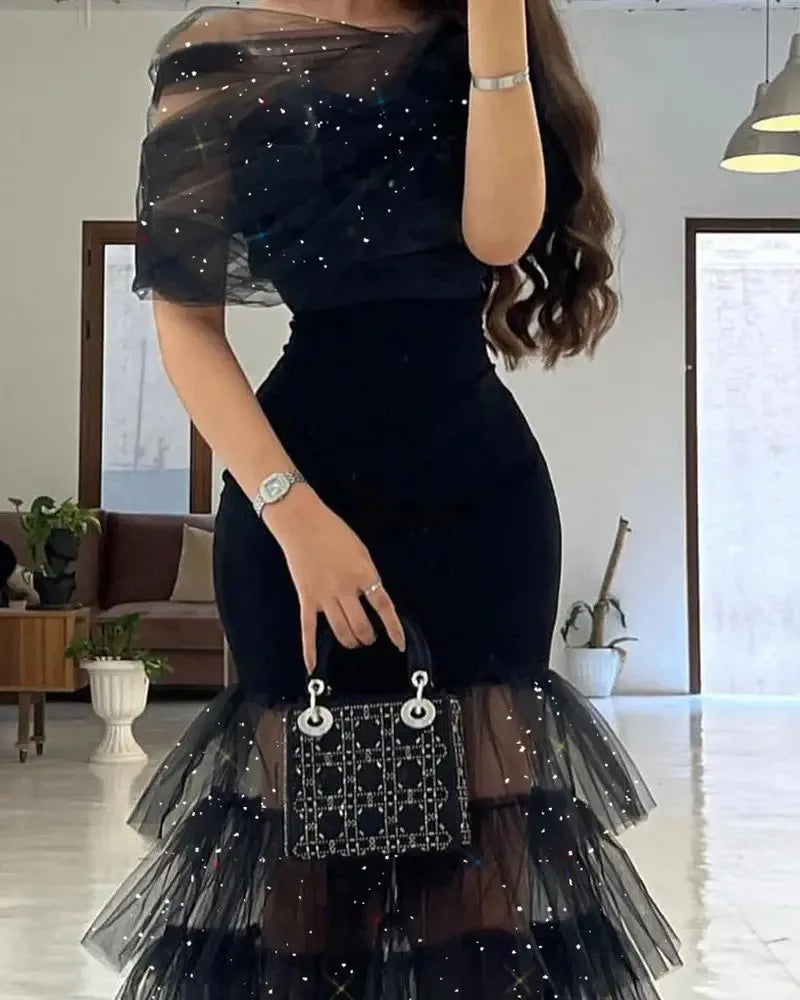 Sequin Black Cake Dress Evening Dress