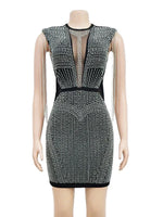 Luxury Mesh Sheer Patchwork Sparkly Night Club Dress