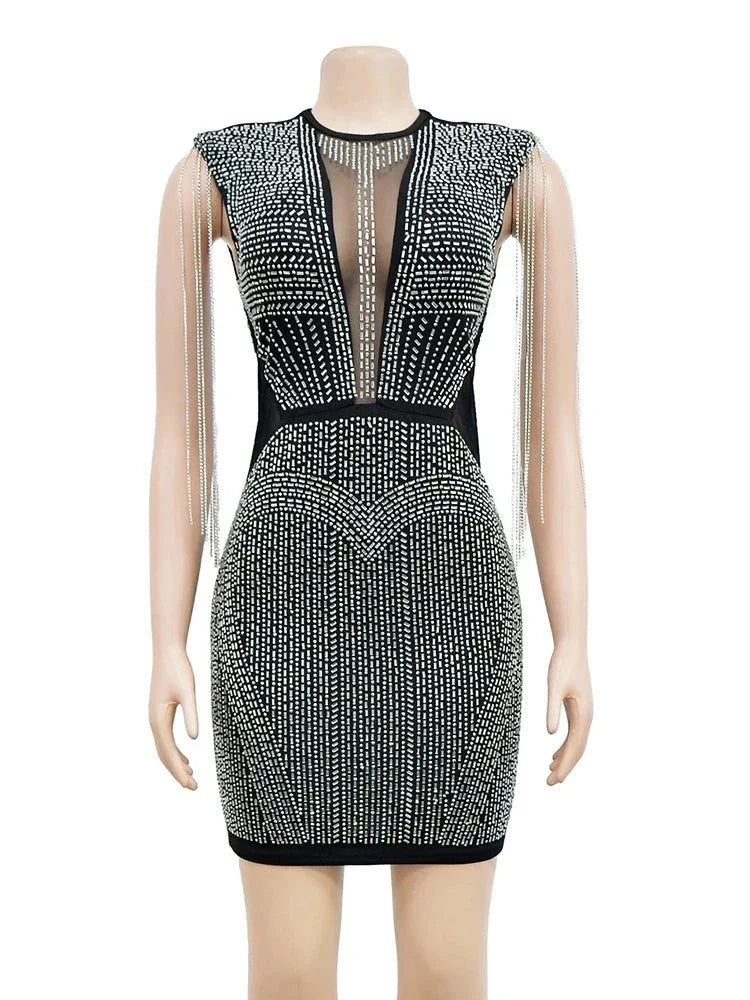 Luxury Mesh Sheer Patchwork Sparkly Night Club Dress