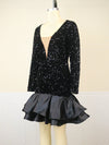 Jana's Black Deep V Neck Velvet Sequin Dress