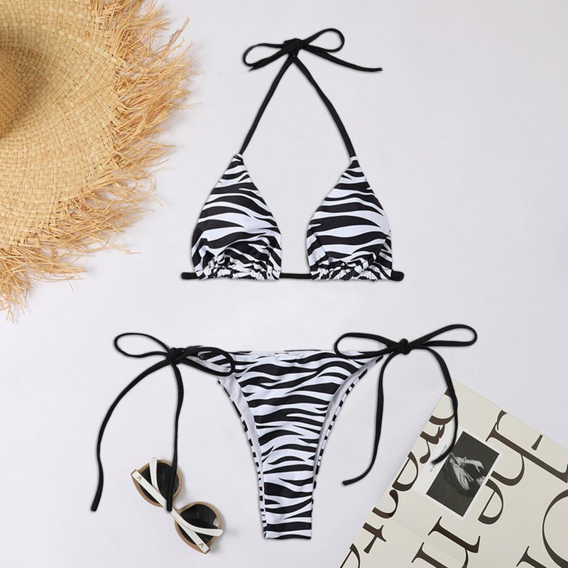 Zebra Striped Halter Triangle Bikini