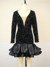 Jana's Black Deep V Neck Velvet Sequin Dress