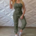 Ankle Tied Shoulder Strap Cargo Jumpsuit