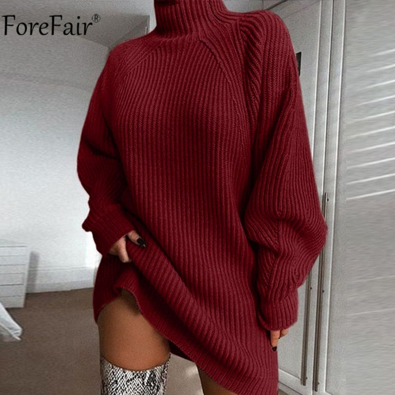 Turtleneck Long Sleeve Knitted Sweater Dress