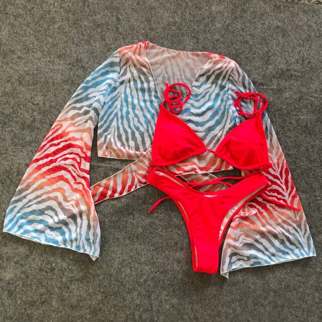 Conjunto de bikini estampado de 3 piezas