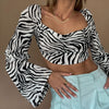 Zebra Print Elegant Backless Lace Up Blouse