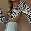 Zebra Print Elegant Backless Lace Up Blouse