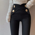 High Waist Lace Up Button Straight Slim Pant